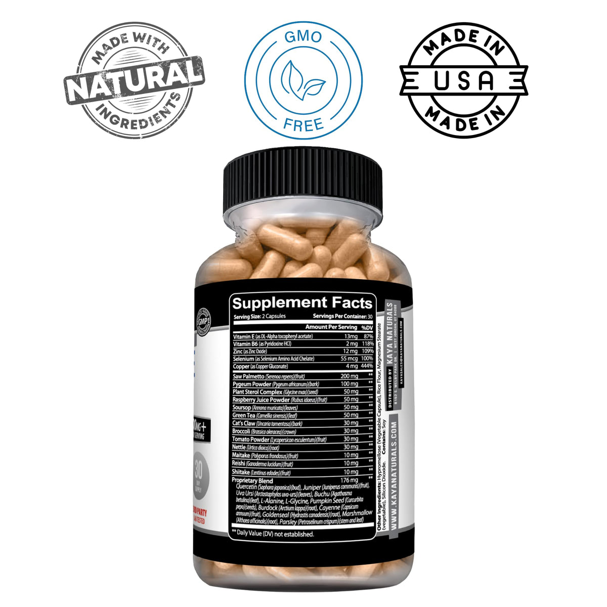 Kaya Naturals Prostate Support contenant les capsules