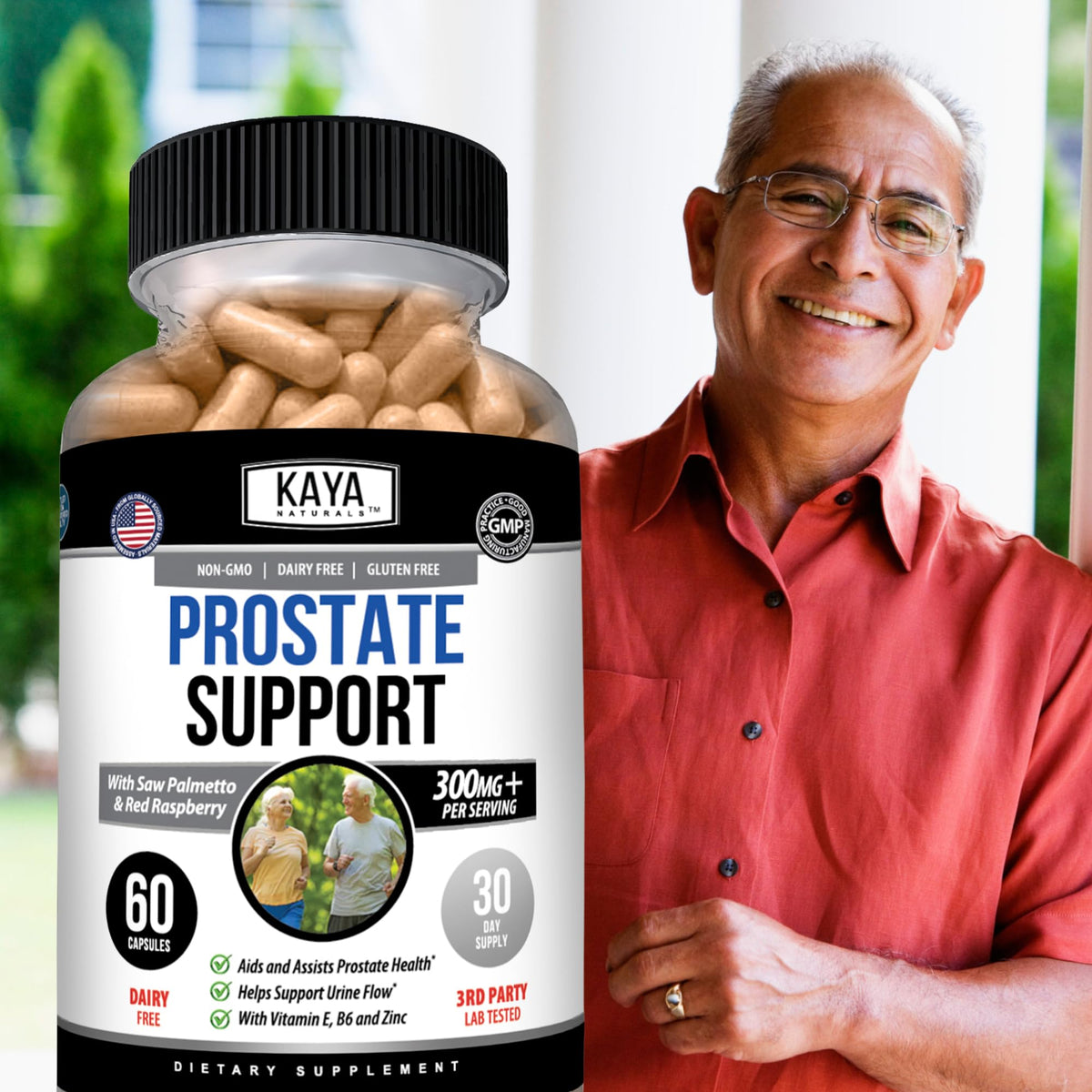 Kaya Naturals Prostate Support sur table avec plantes