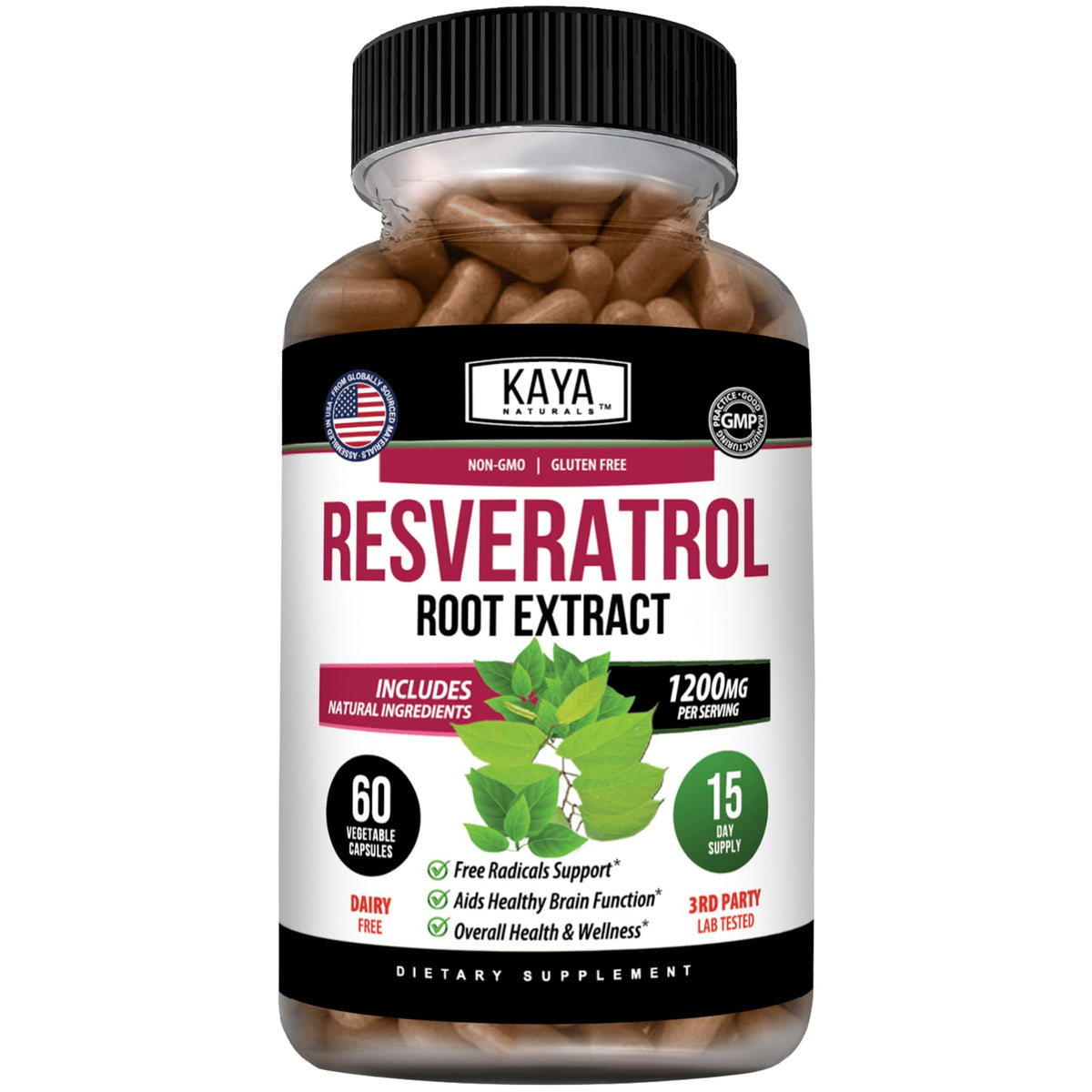 Kaya Naturals Resveratrol 60 capsules végétales, vue de face