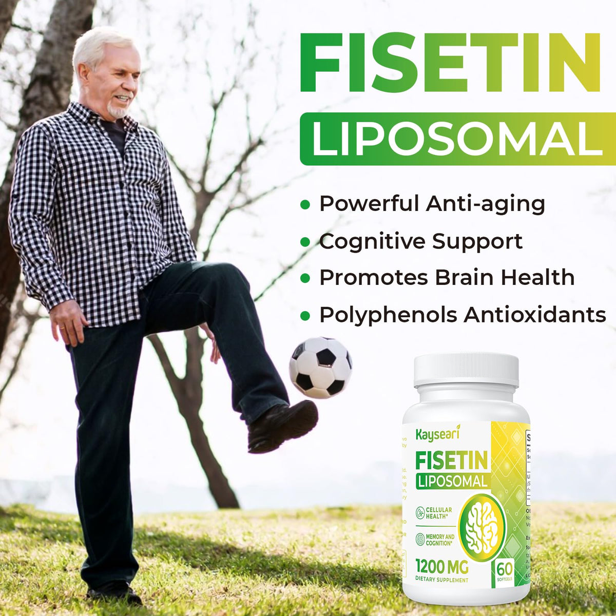 Kayseari Fisetin 1200mg capsules dans un verre d'eau