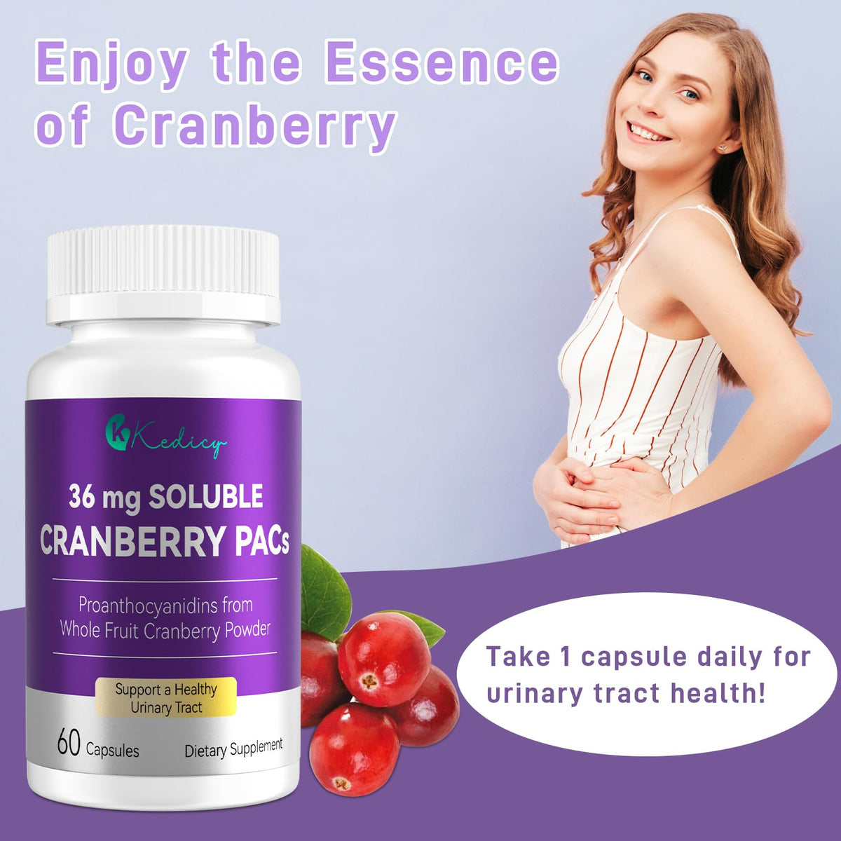 Kedicy comprimés de cranberry 36mg PACs sur table