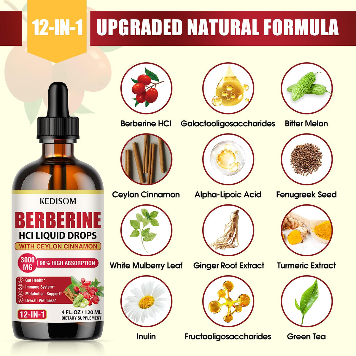 KEDISOM Liposomal Berbérine HCL 3000mg gouttes sous forme liquide