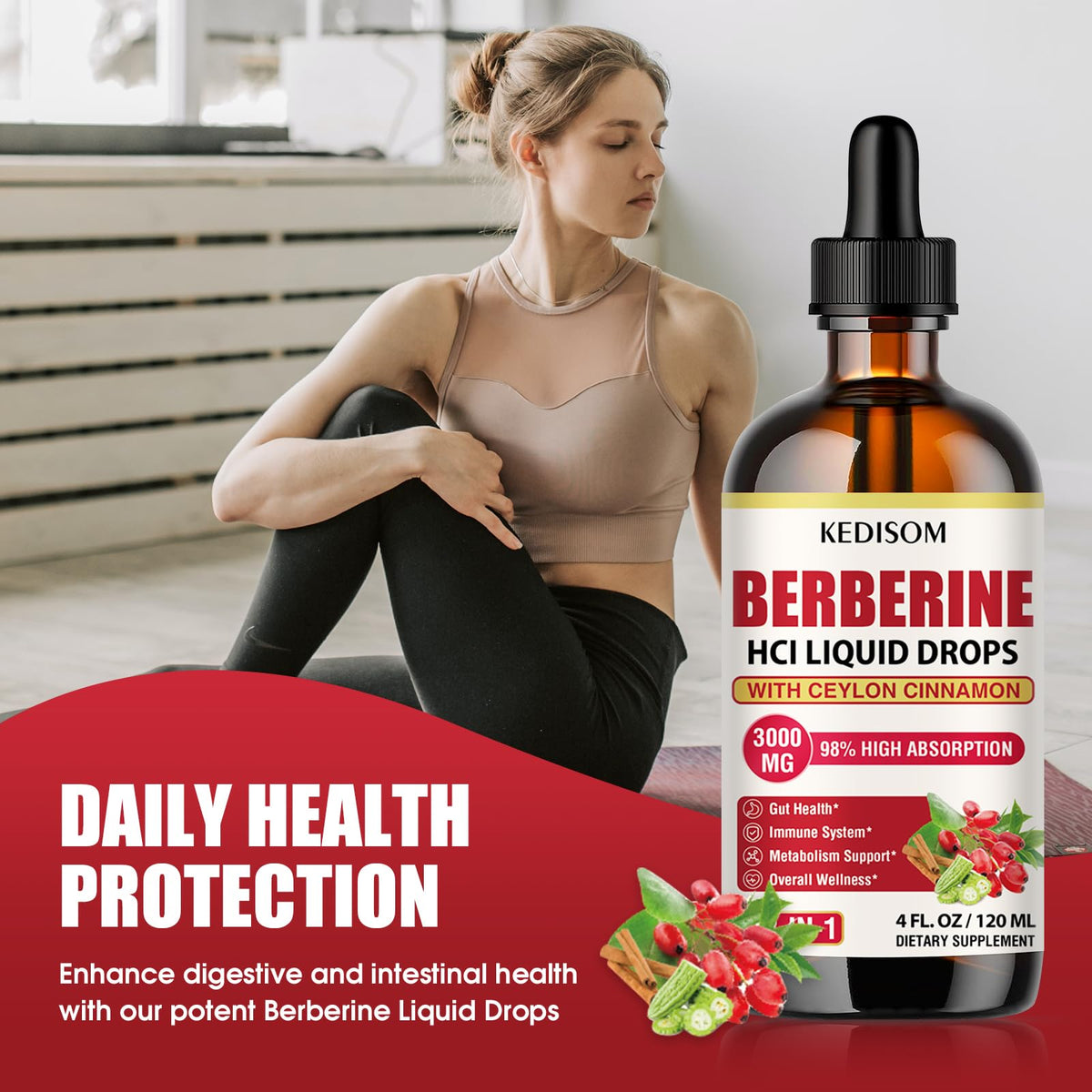 KEDISOM Liposomal Berbérine HCL 3000mg sur un fond blanc