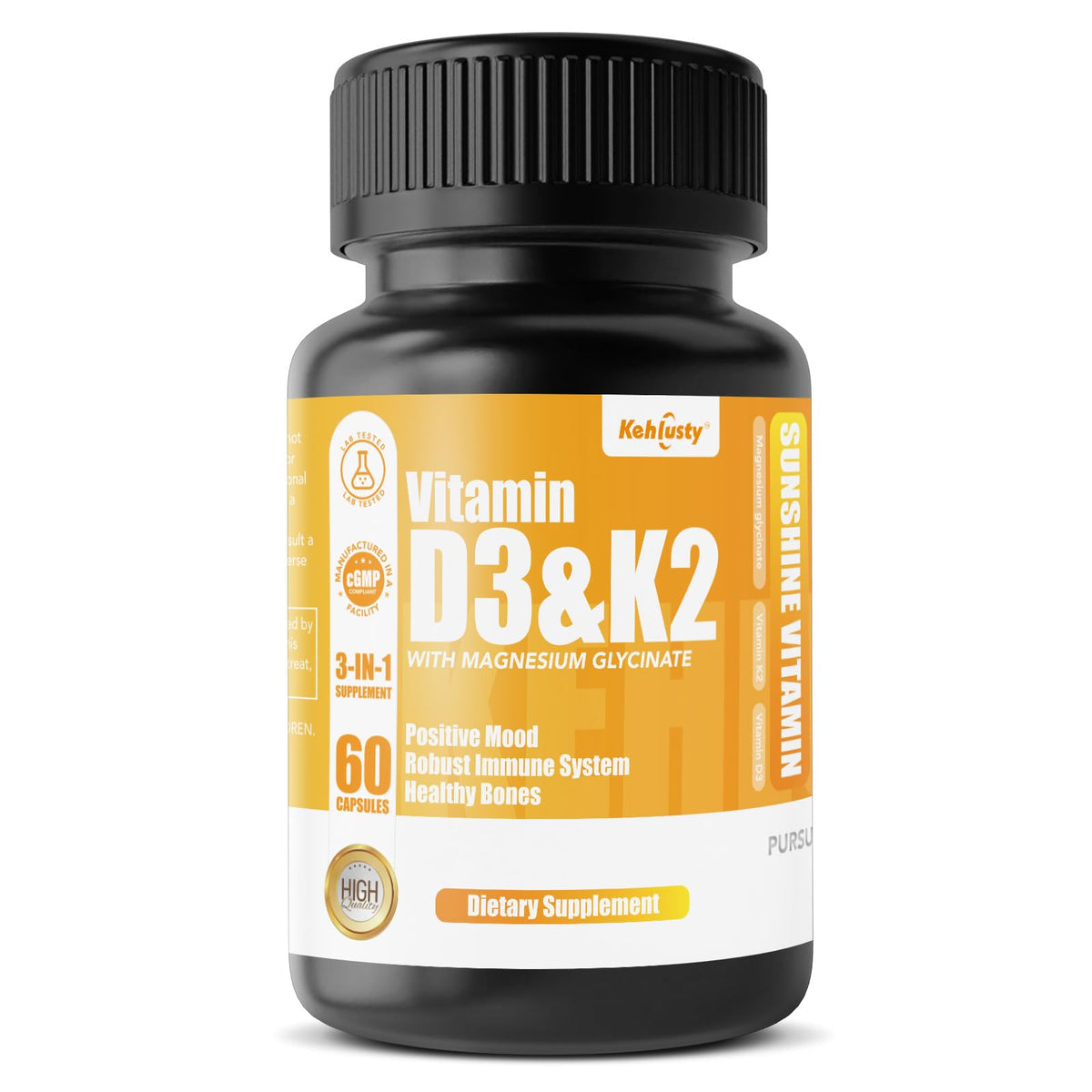 KEHLUSTY D3 K2 Magnésium Glycinate 60 capsules vue de face