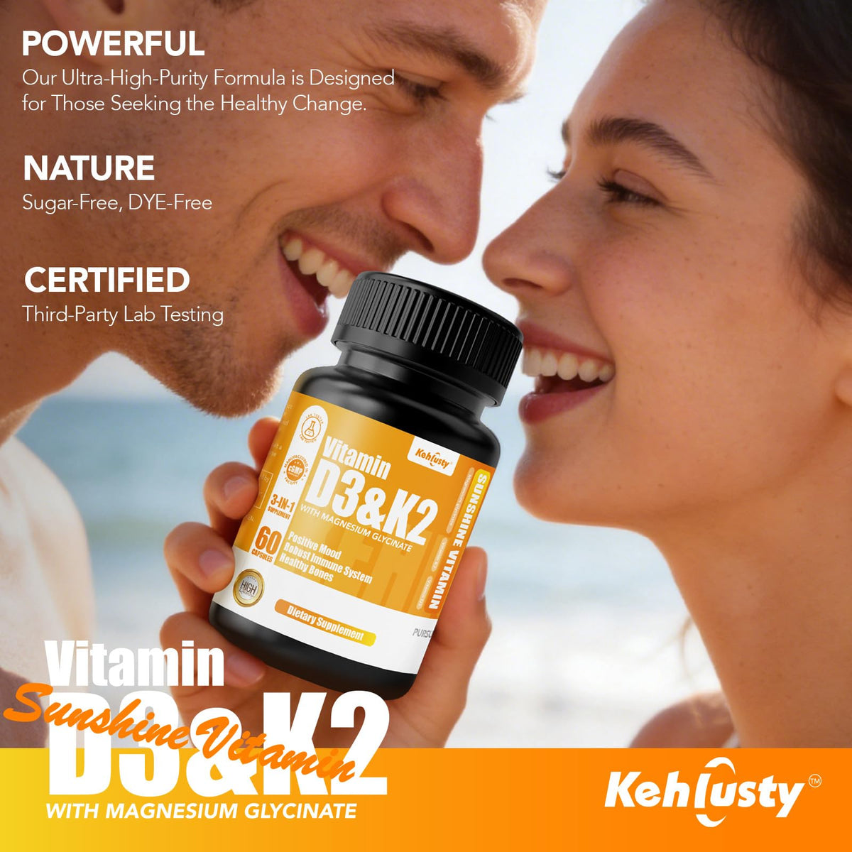 KEHLUSTY D3 K2 Magnésium Glycinate capsules dans la main