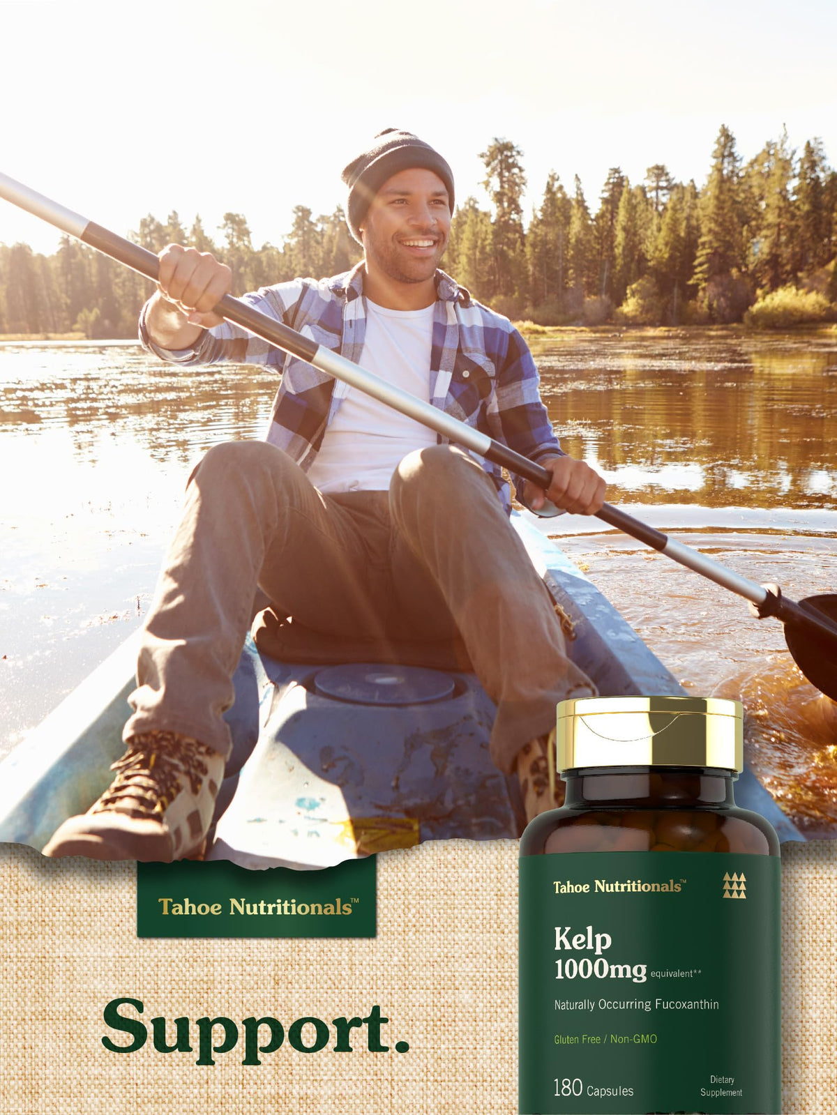 Kelp Tahoe Nutritionals en usage avec un verre d'eau