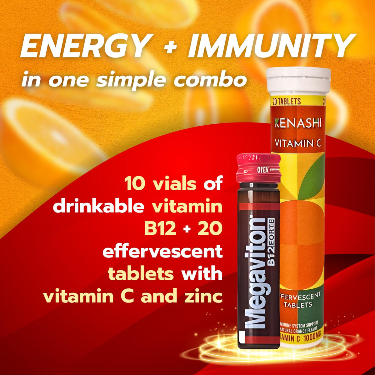 Kenashi Vitamine C effervescente 20 comprimés, goût orange