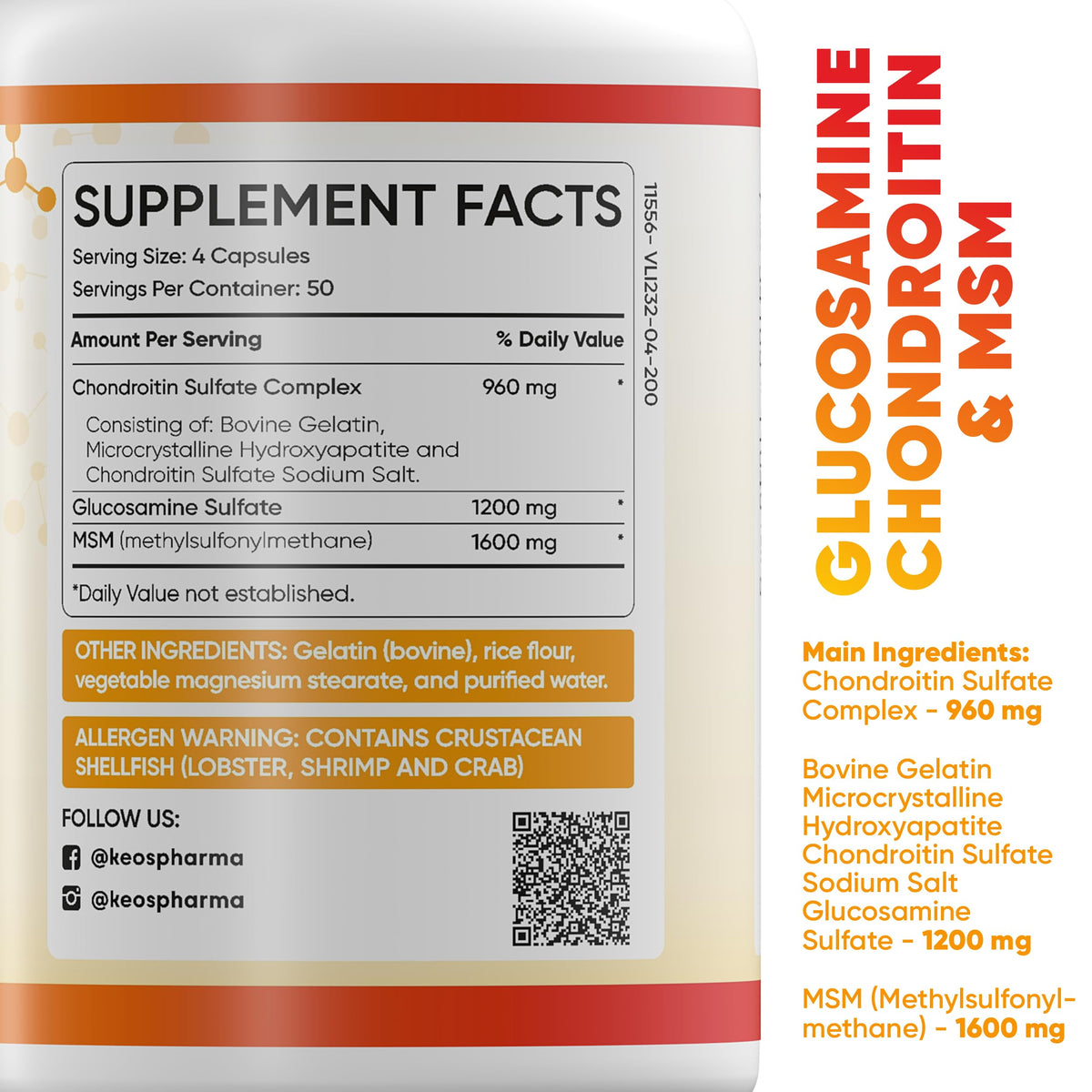 KeosPharma capsules de chondroïtine et glucosamine en gros plan
