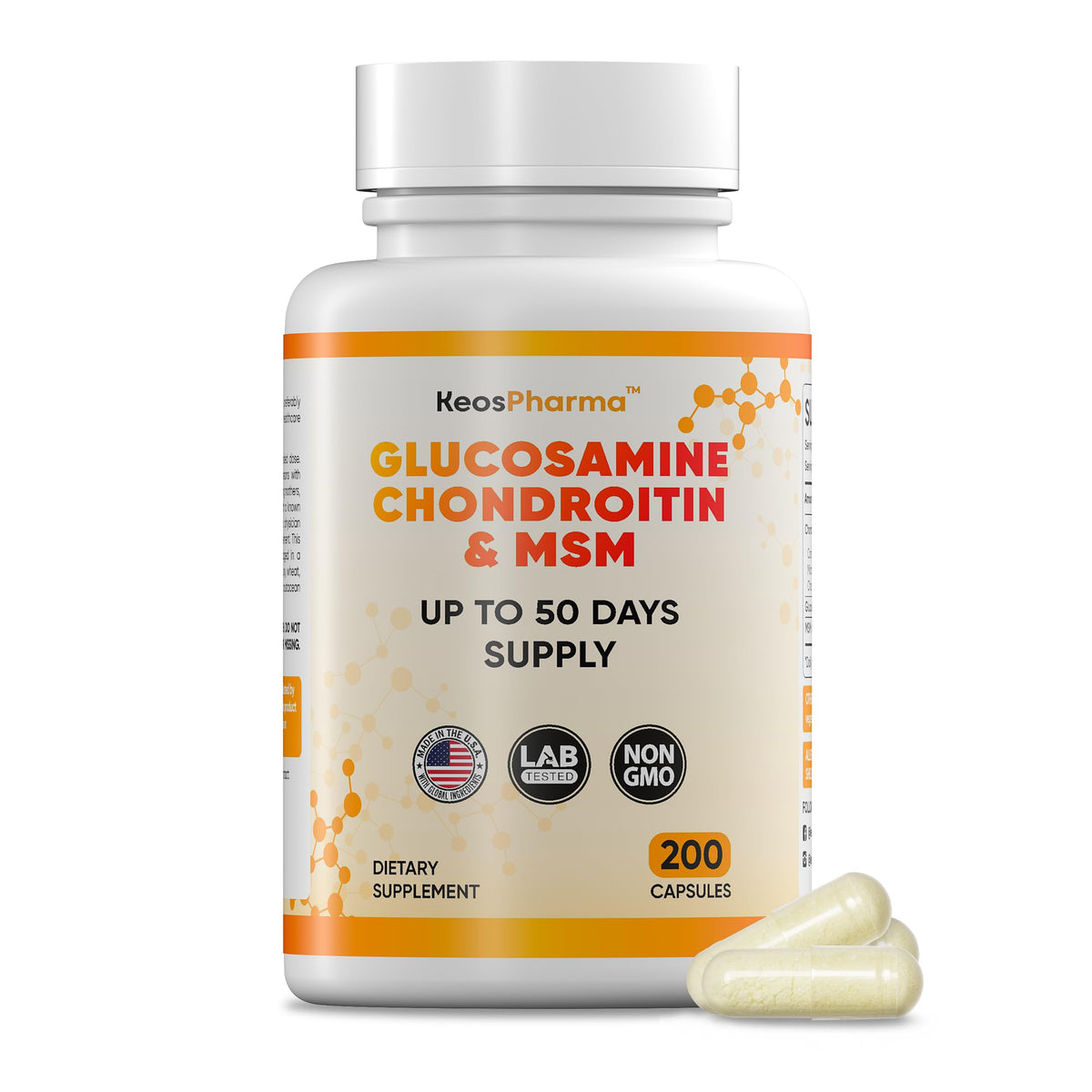 KeosPharma MSM Glucosamine Chondroïtine 200 capsules vue de face