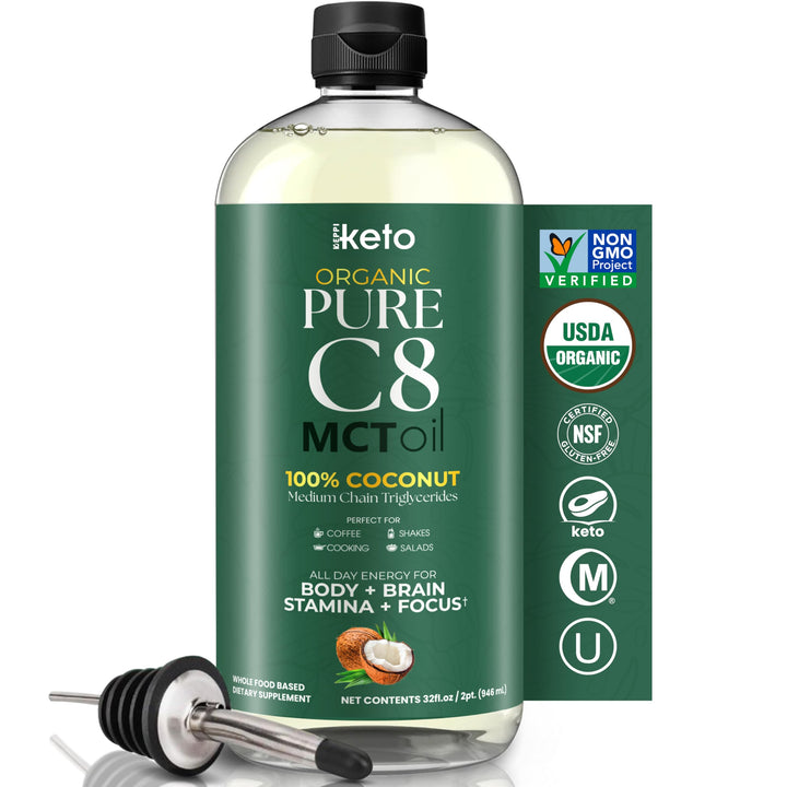 Keppi Huile MCT C8 Bio 32 oz vue de face