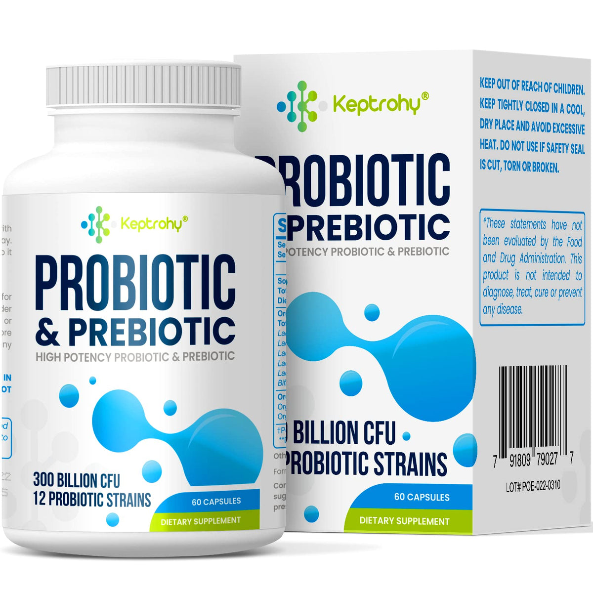 Keptrohy Probiotiques 300 Milliards CFU 60 Capsules vue de face