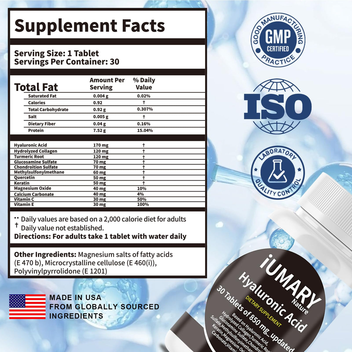 Keszciy Compléments Acide Hyaluronique 850mg avec ingrédients naturels