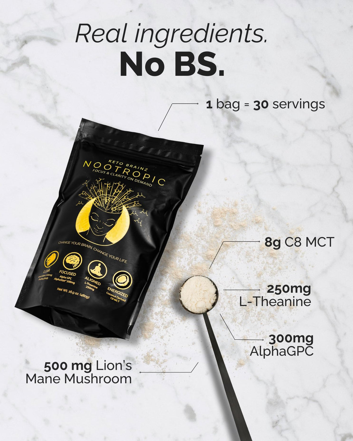 Keto Brainz Crème Nootropique C8 MCT avec ingrédients