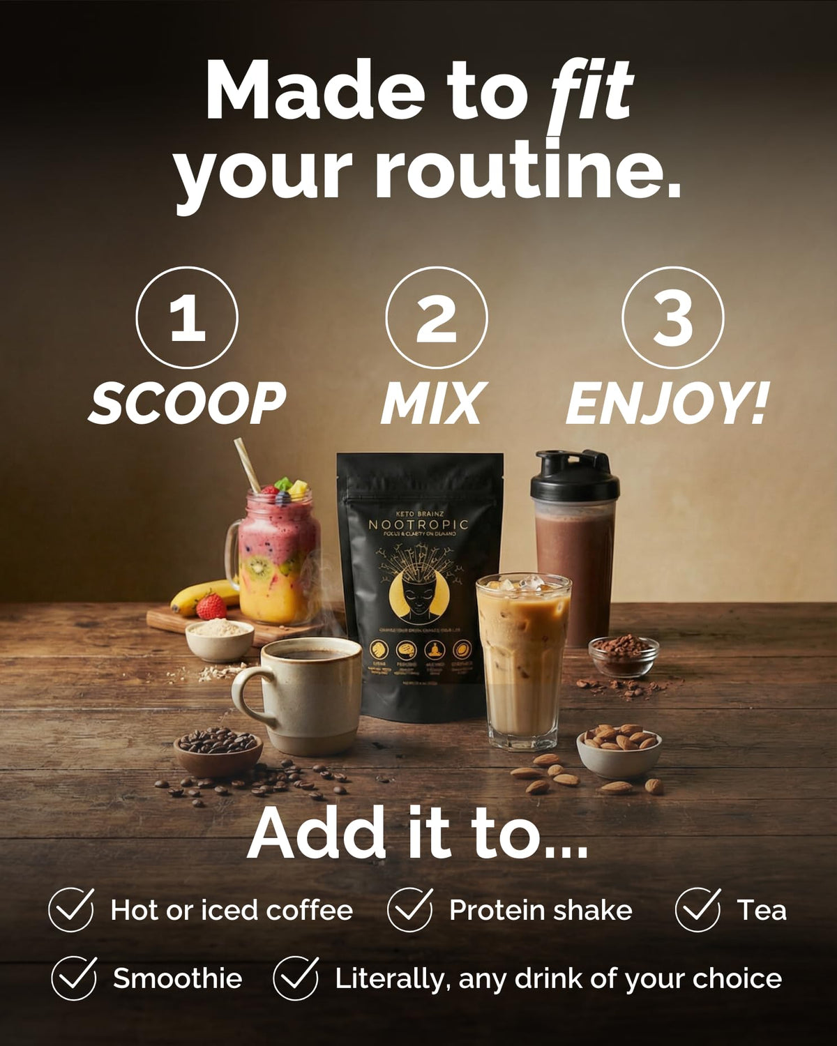 Keto Brainz Crème Nootropique C8 MCT dans un verre