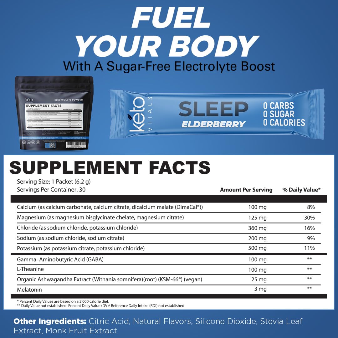 Keto Vitals Poudre Électrolytes Sommeil Sureau contenu dans un verre