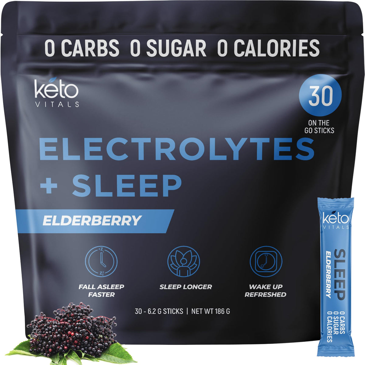 Keto Vitals Poudre Électrolytes Sommeil Sureau sachet avant