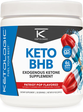 Ketologic BHB complément alimentaire flacon avant avec étiquette Patriot Pop