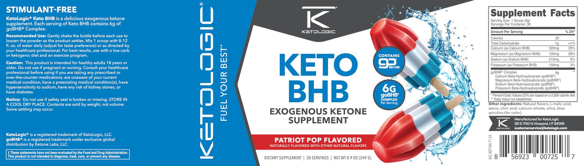 Ketologic BHB flacon avec informations nutritionnelles sur l'étiquette