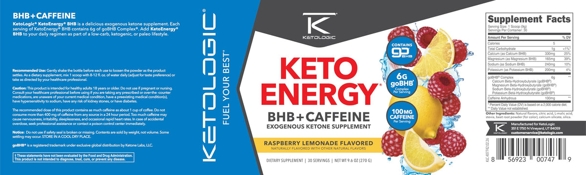 KetoLogic KetoEnergy BHB étiquette avec informations nutritionnelles