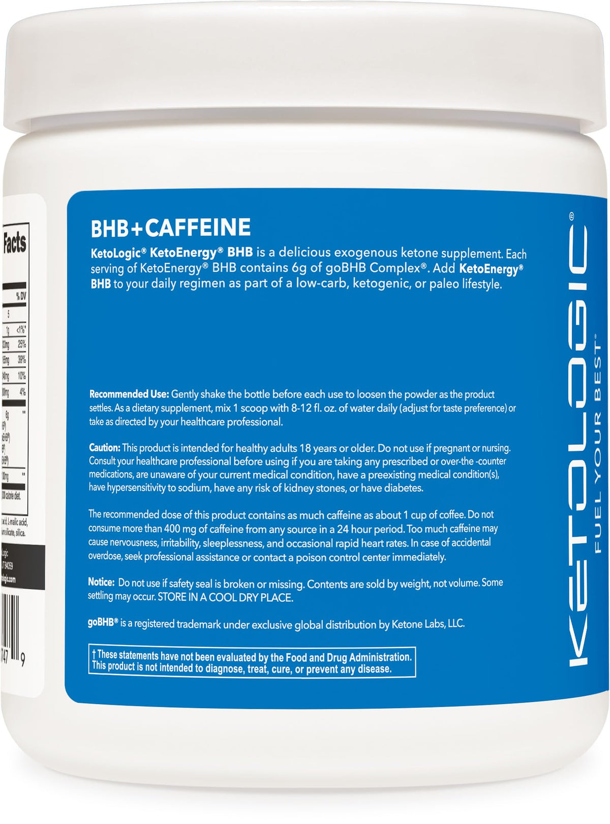 KetoLogic KetoEnergy BHB flacon ouvert avec poudre visible