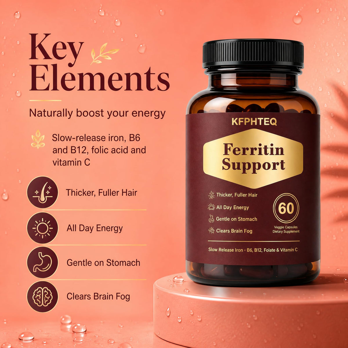 KFPHTEQ Complément Alimentaire Fer 60 Capsules sur un bureau