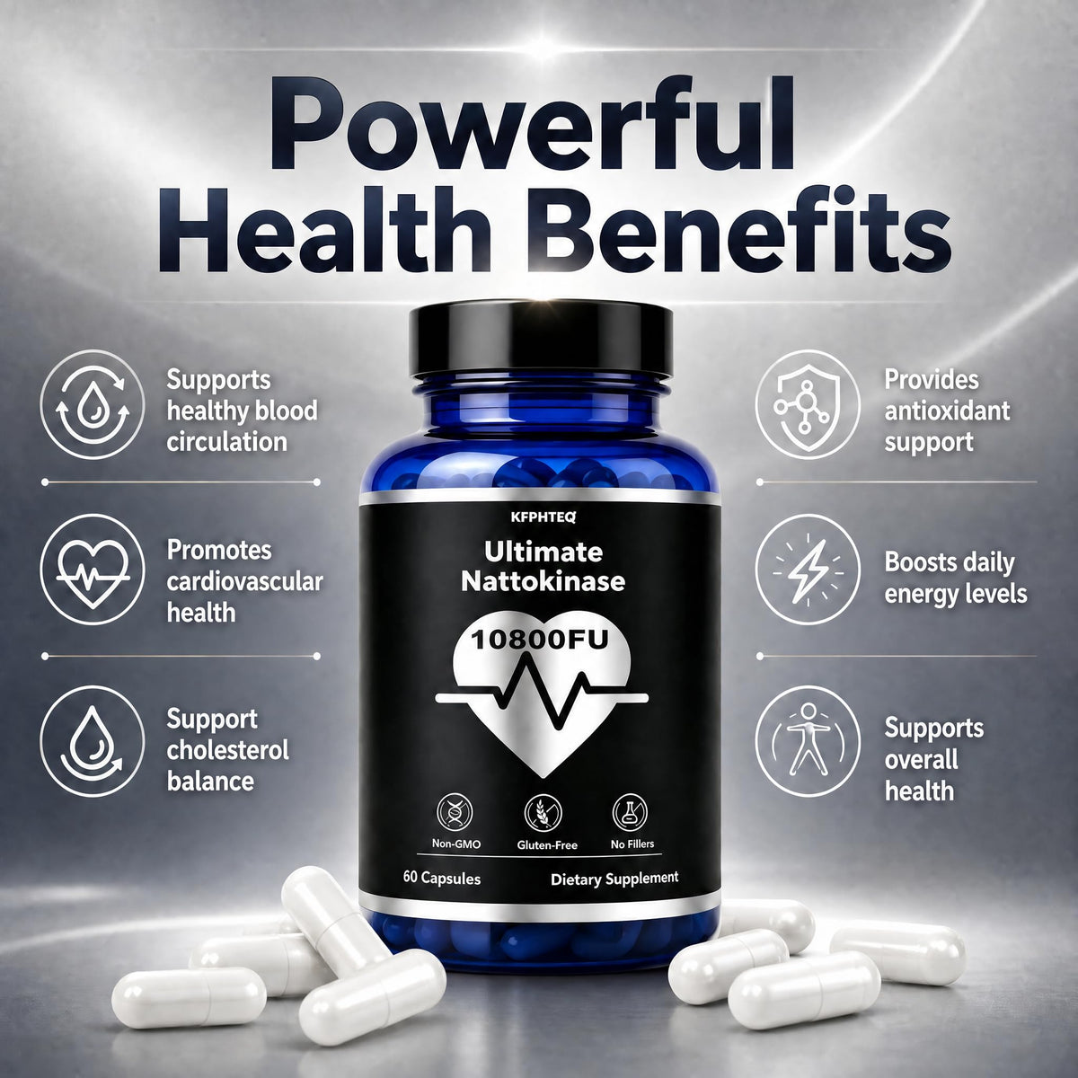 KFPHTEQ Nattokinase capsules, dosage recommandé sur l'emballage