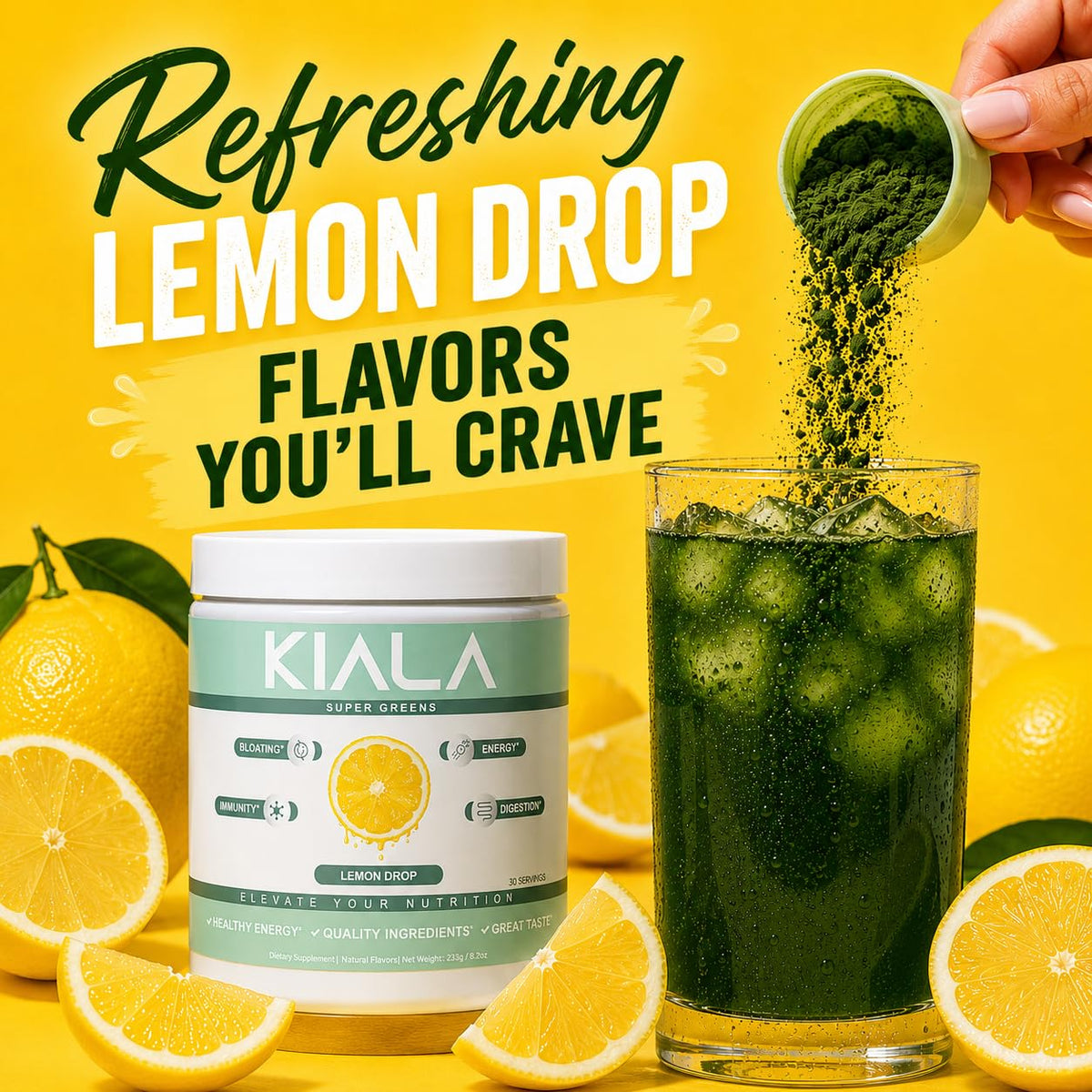 Kiala Nutrition Poudre de Super Greens, cuillère doseuse incluse