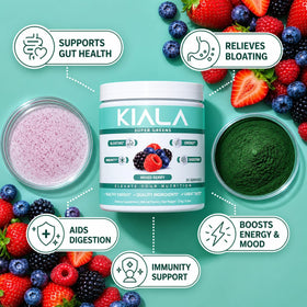 Kiala Nutrition Poudre Super Greens 299g vue de dessus avec cuillère