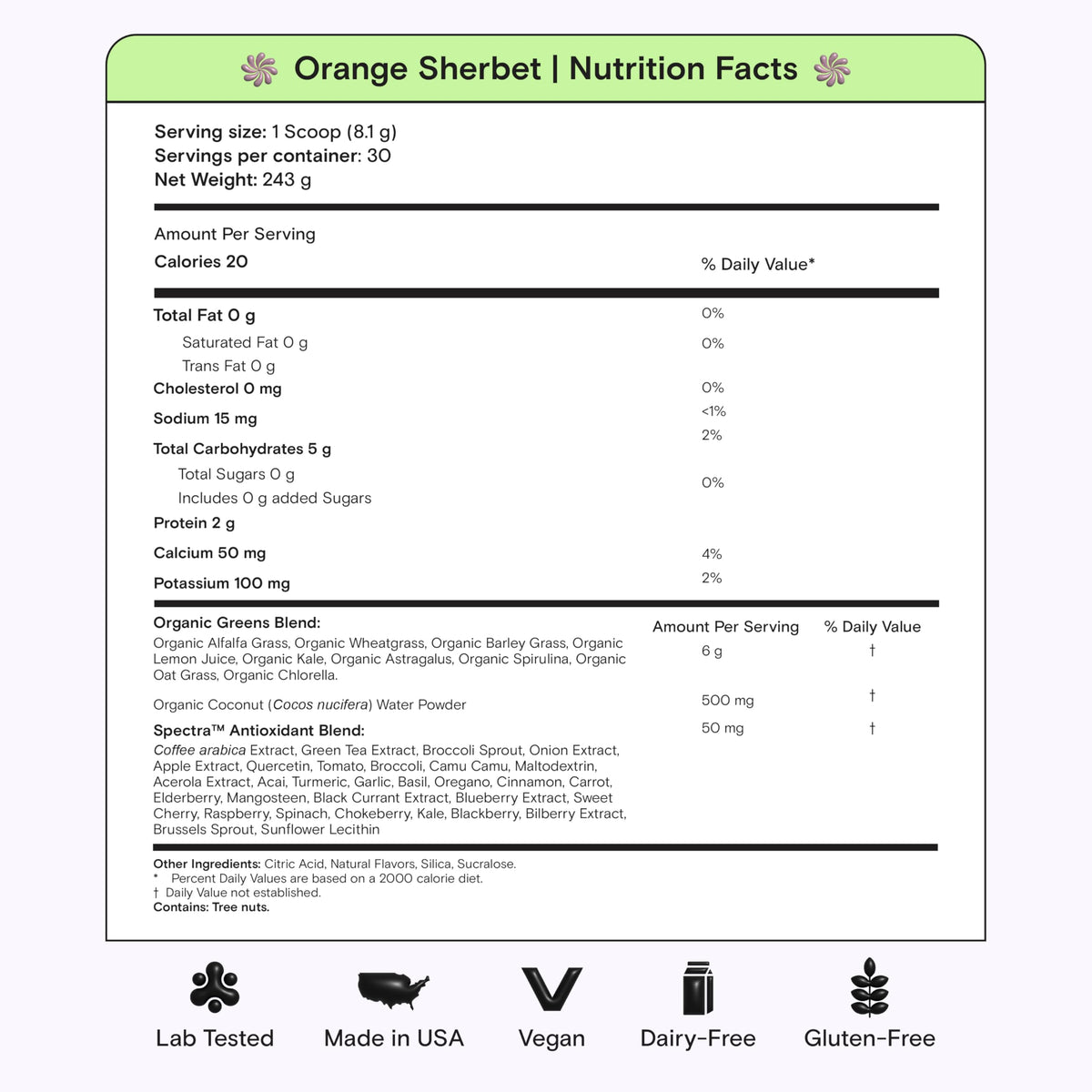 Kiala Nutrition Poudre Super Greens Orange Sherbet 322g - différents parfums disponibles