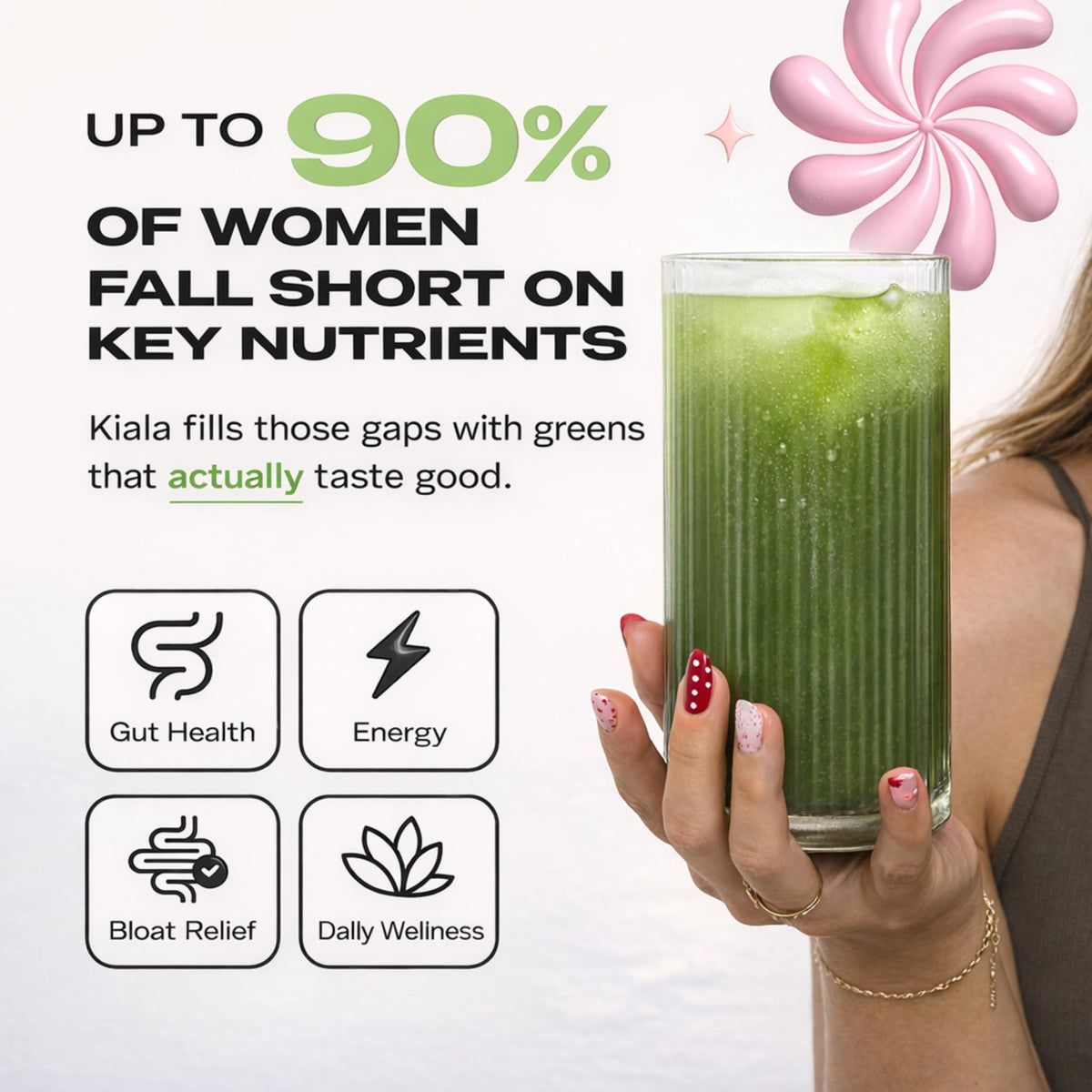 Kiala Nutrition Super Greens Tropical Splash 322g - mélange dans un verre