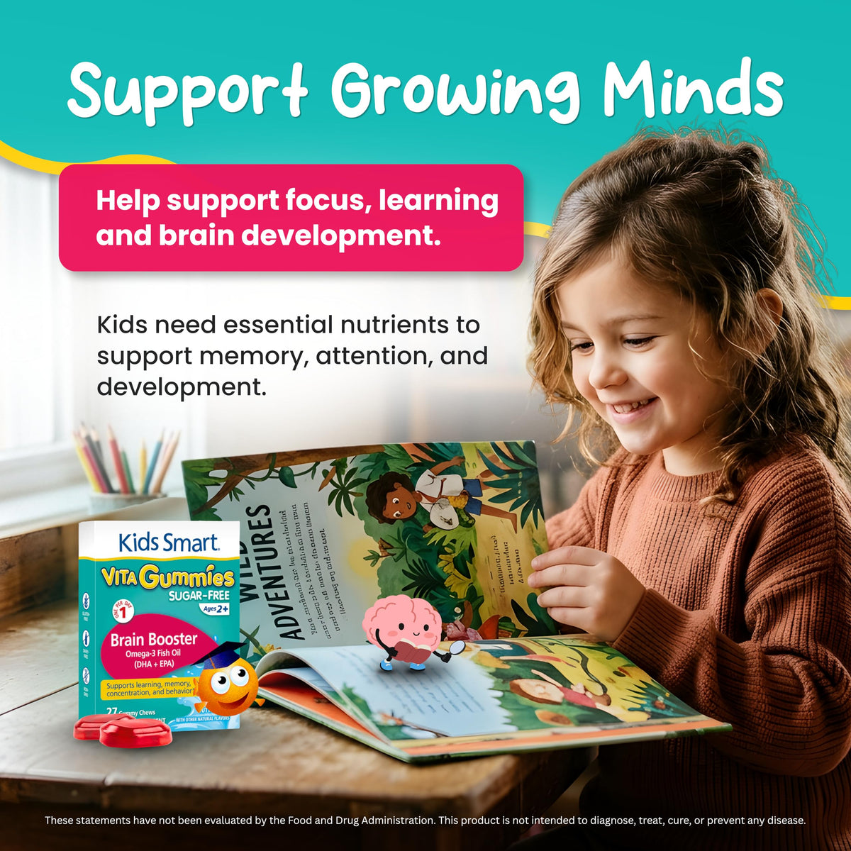 KIDS SMART Gummies Oméga-3 DHA EPA emballage avec informations nutritionnelles
