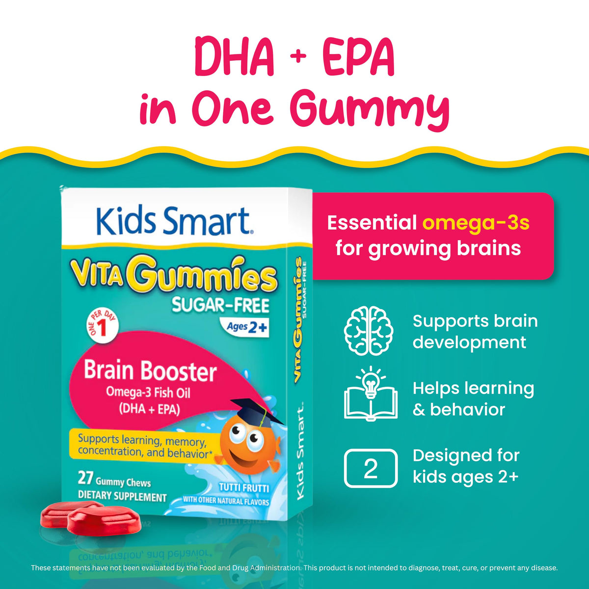 KIDS SMART Gummies Oméga-3 DHA EPA gélules sur une table