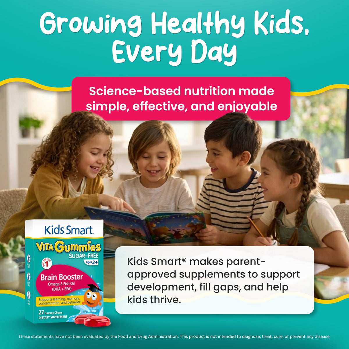 KIDS SMART Gummies Oméga-3 DHA EPA sur un fond coloré