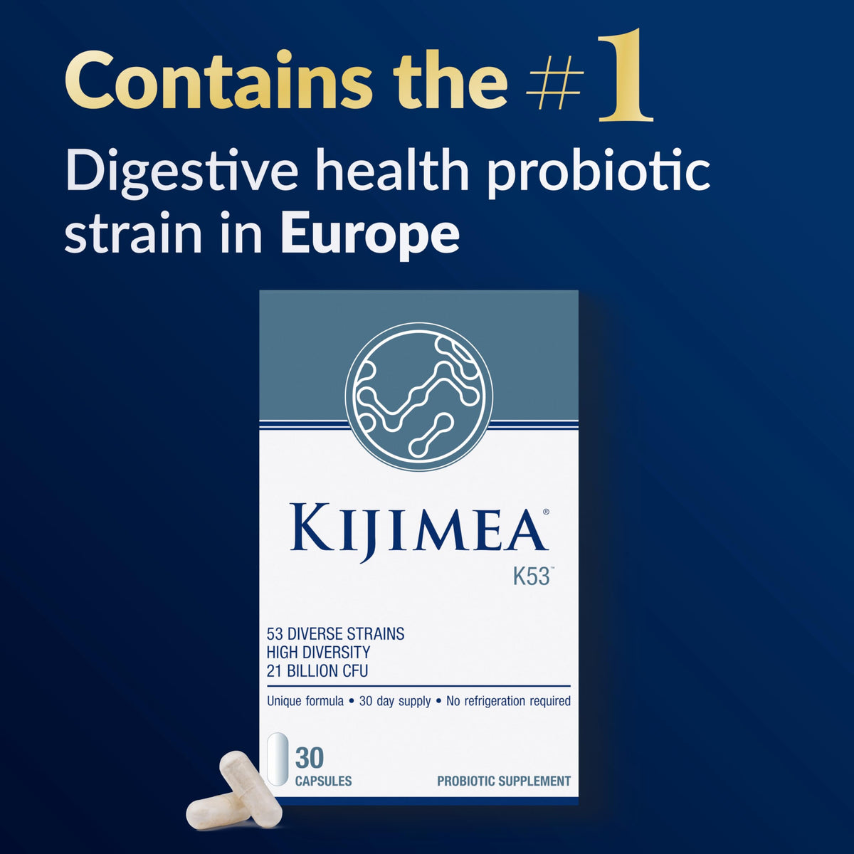 Kijimea K53 capsules individuelles sur une surface blanche