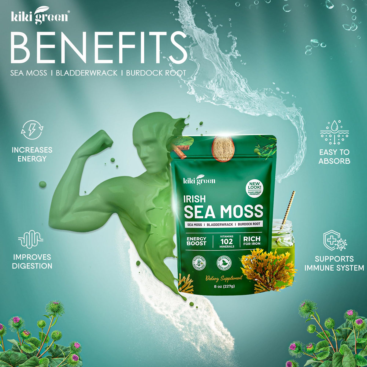 KIKI Green Poudre d'Algue Marine Irlandaise 240g vue arrière avec informations nutritionnelles