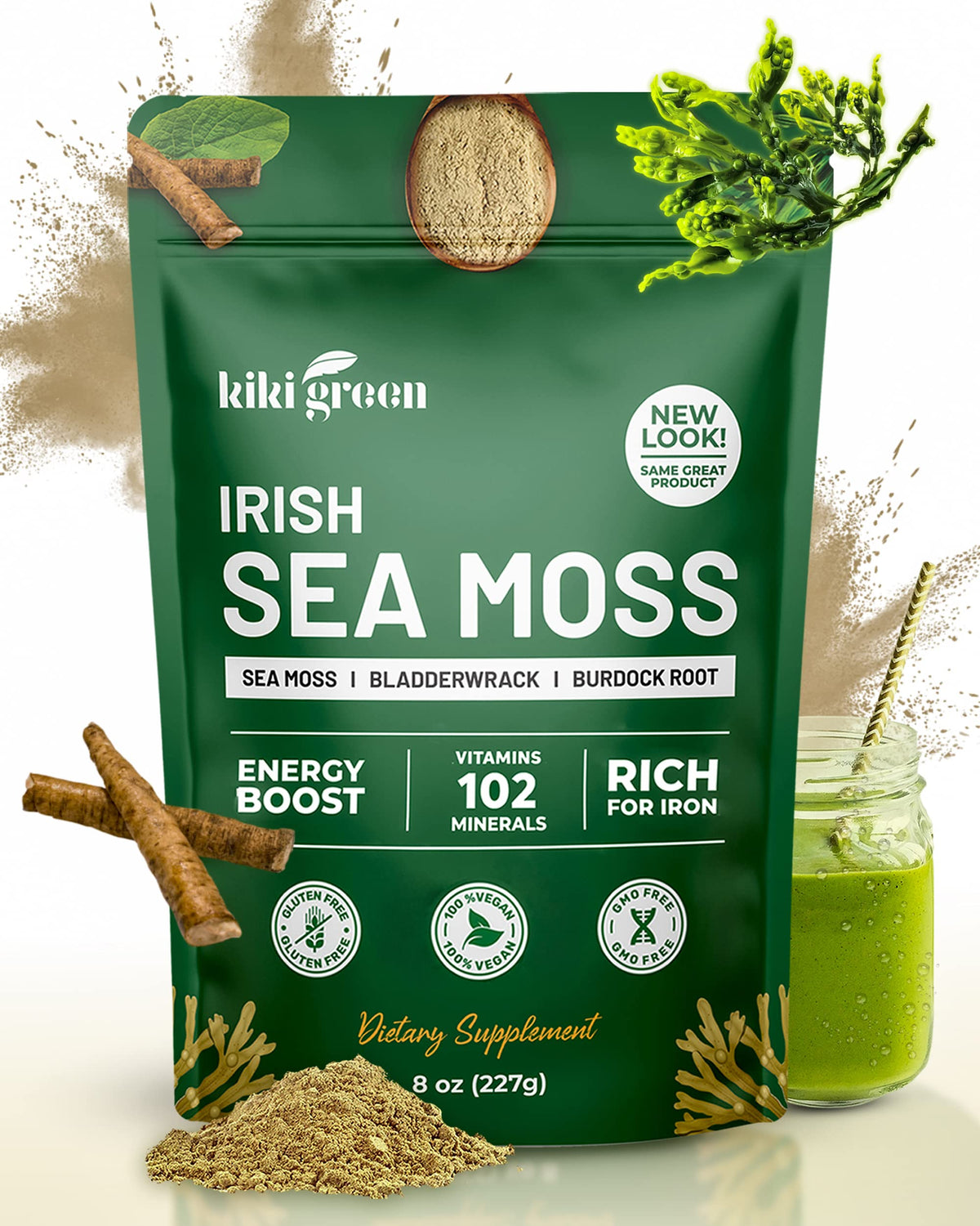 KIKI Green Poudre d'Algue Marine Irlandaise 240g vue de face avec emballage
