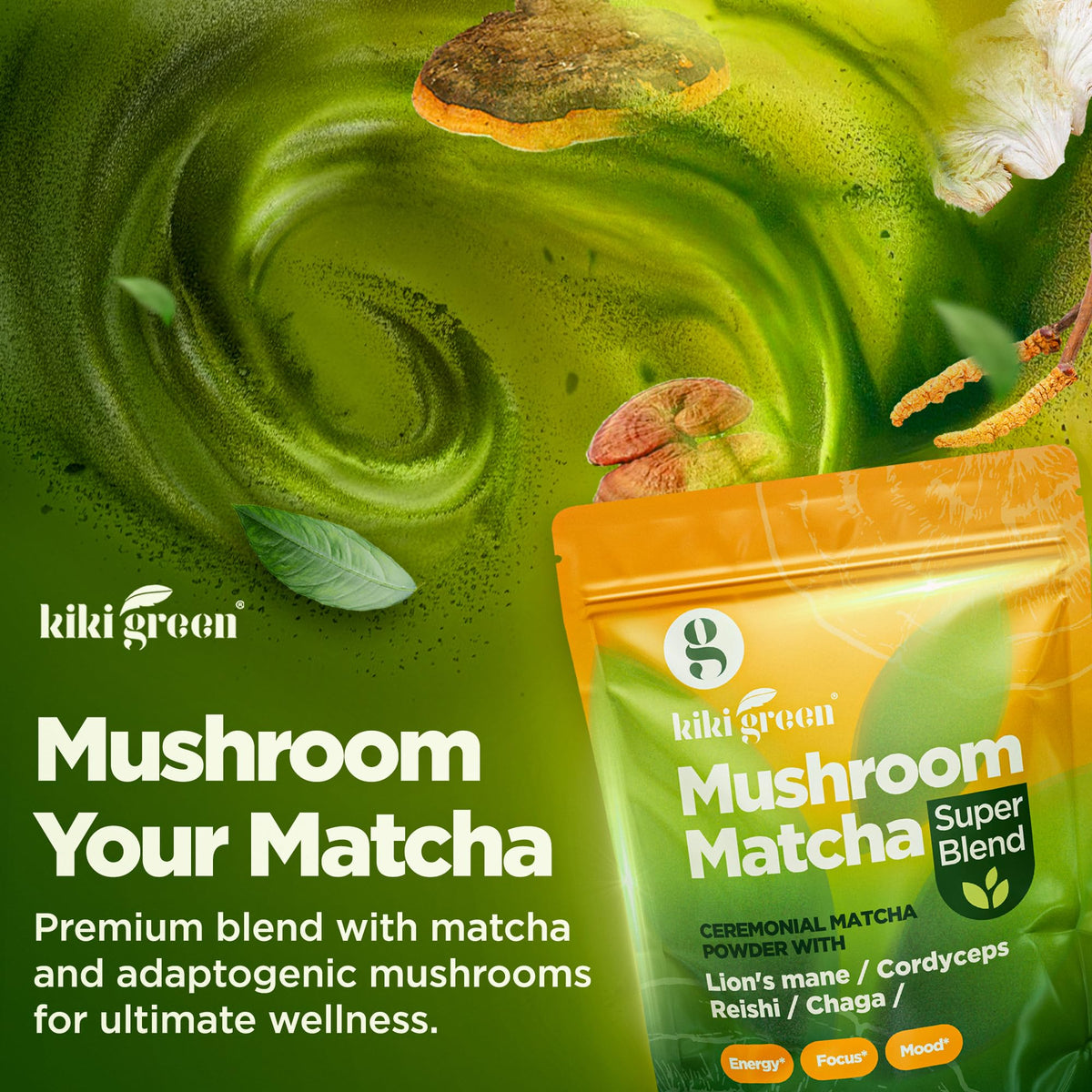 KIKI Green Poudre de Matcha aux Champignons 118g dans un smoothie