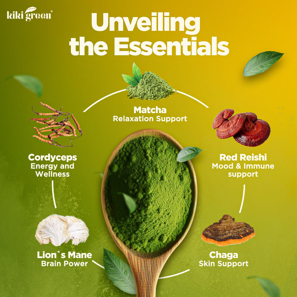 KIKI Green Poudre de Matcha aux Champignons 118g en préparation de latte