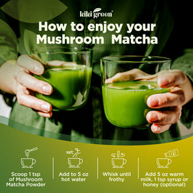 KIKI Green Poudre de Matcha aux Champignons 118g en utilisation avec de l'eau chaude