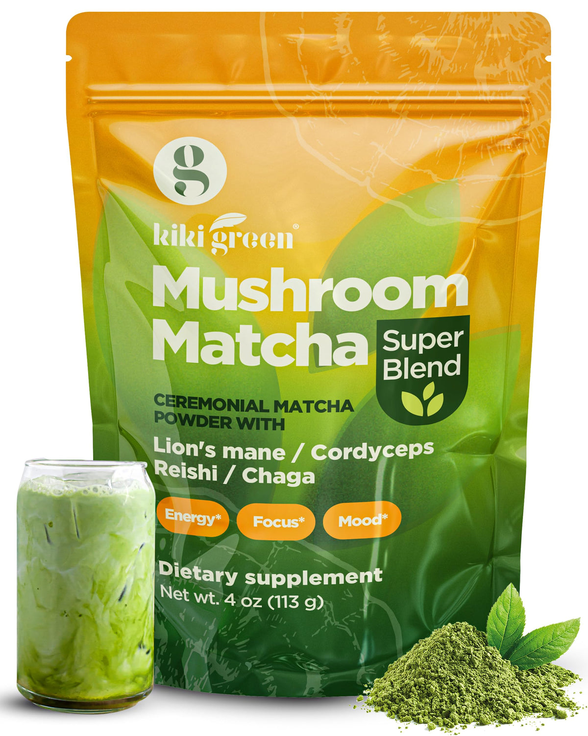 KIKI Green Poudre de Matcha aux Champignons 118g vue de face