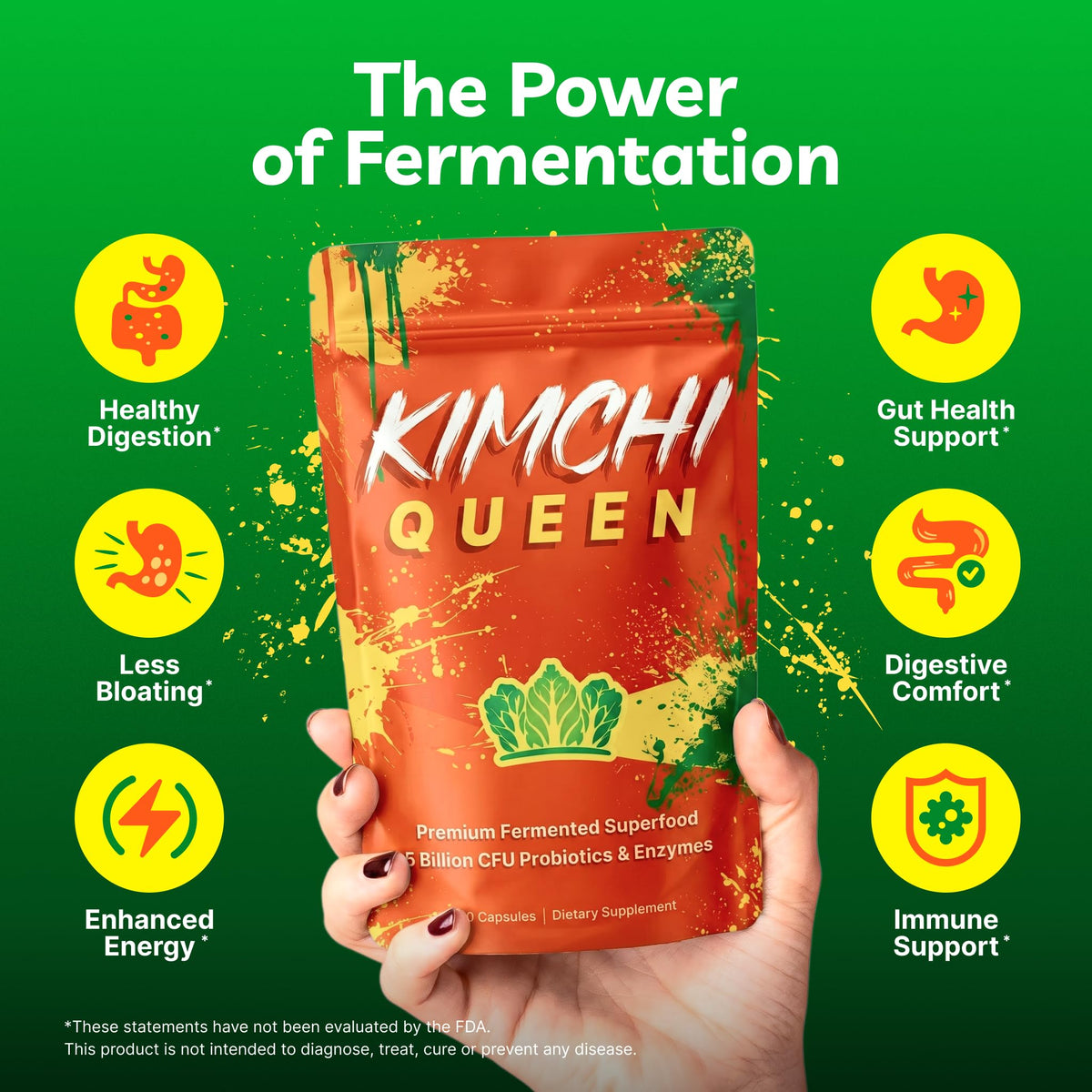 Kimchi Queen Complément Alimentaire Kimchi Fermenté capsules avec ingrédients visibles