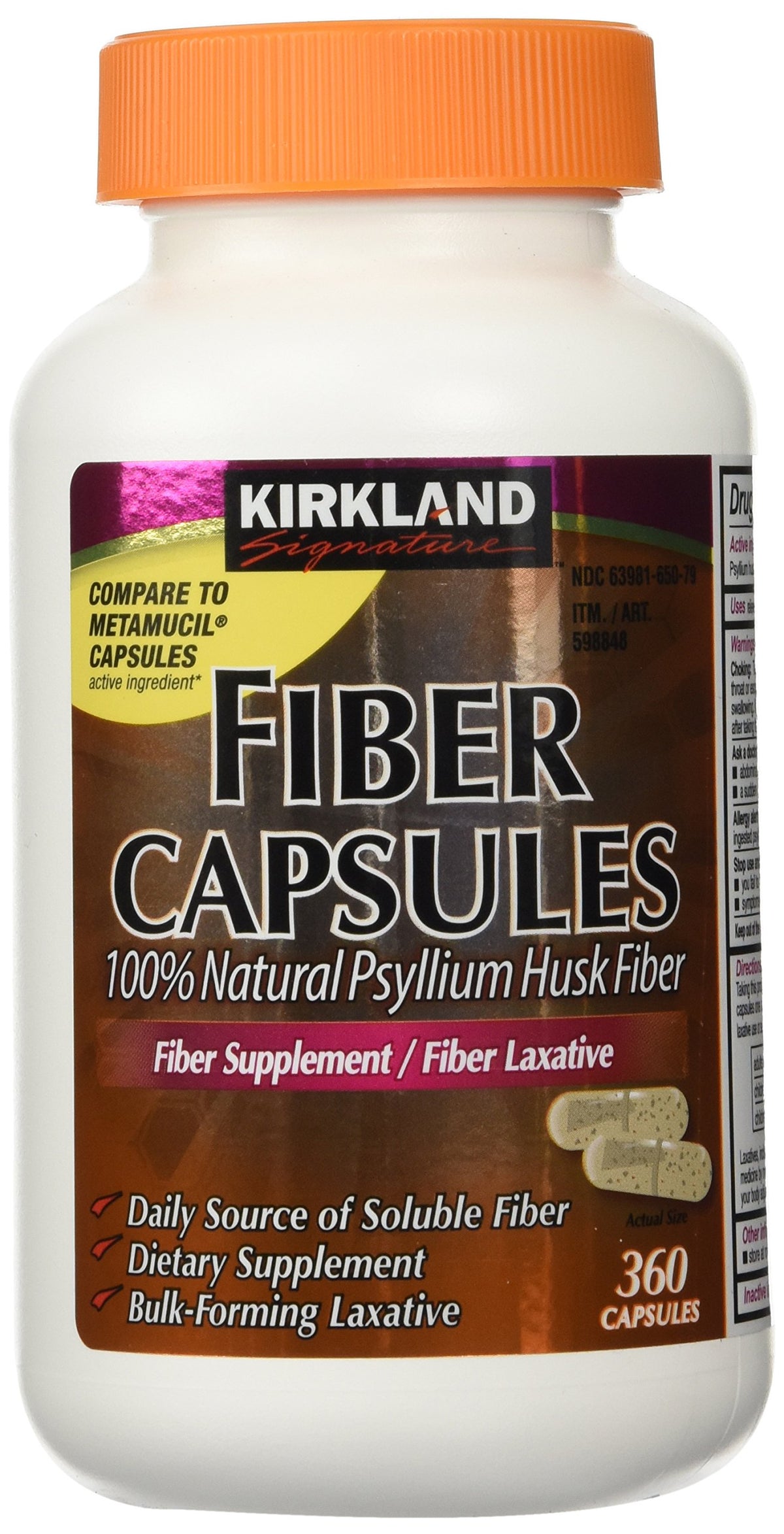 Kirkland capsules de fibres psyllium 720 capsules en vue de face
