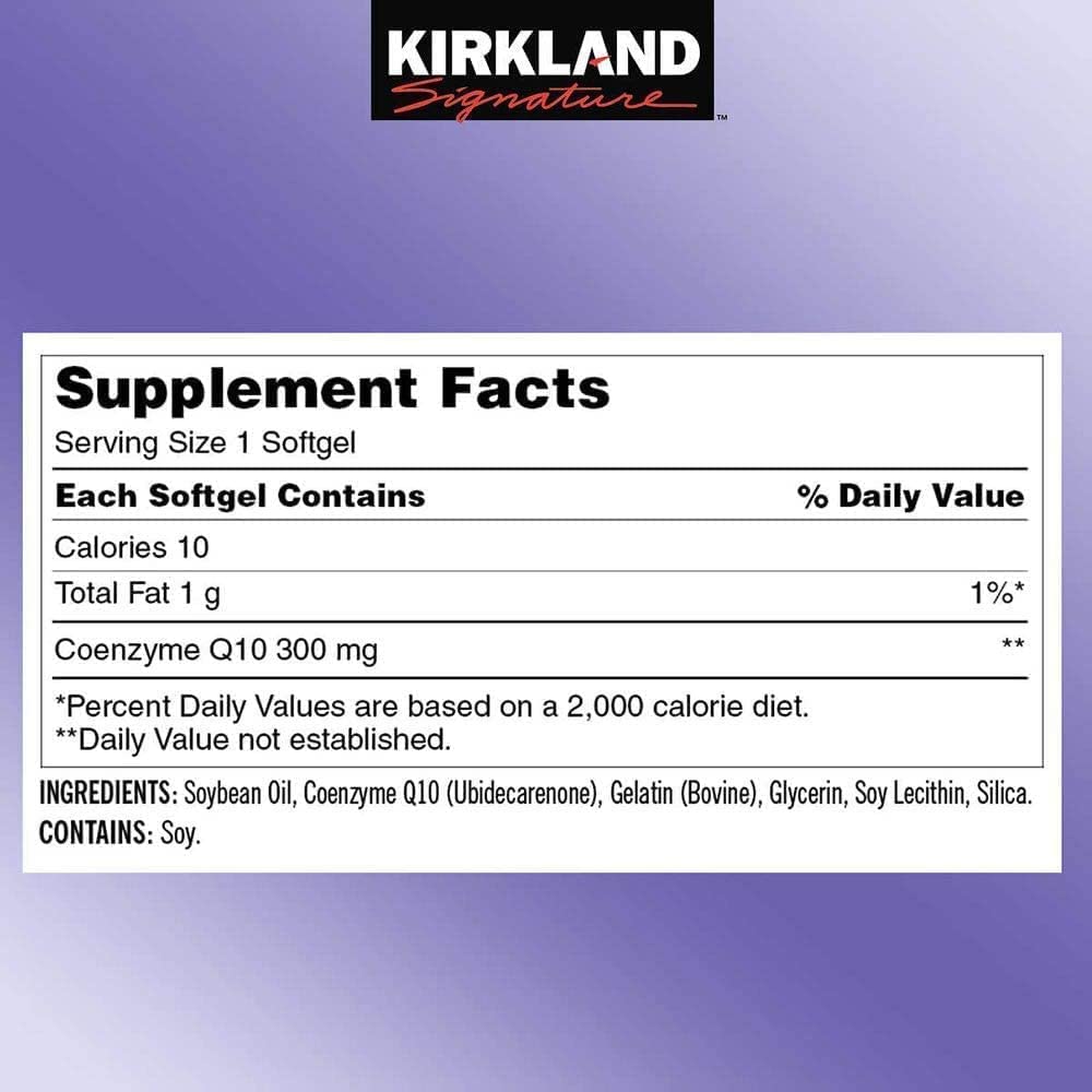 KIRKLAND CoQ10 300 mg gélules sur une table