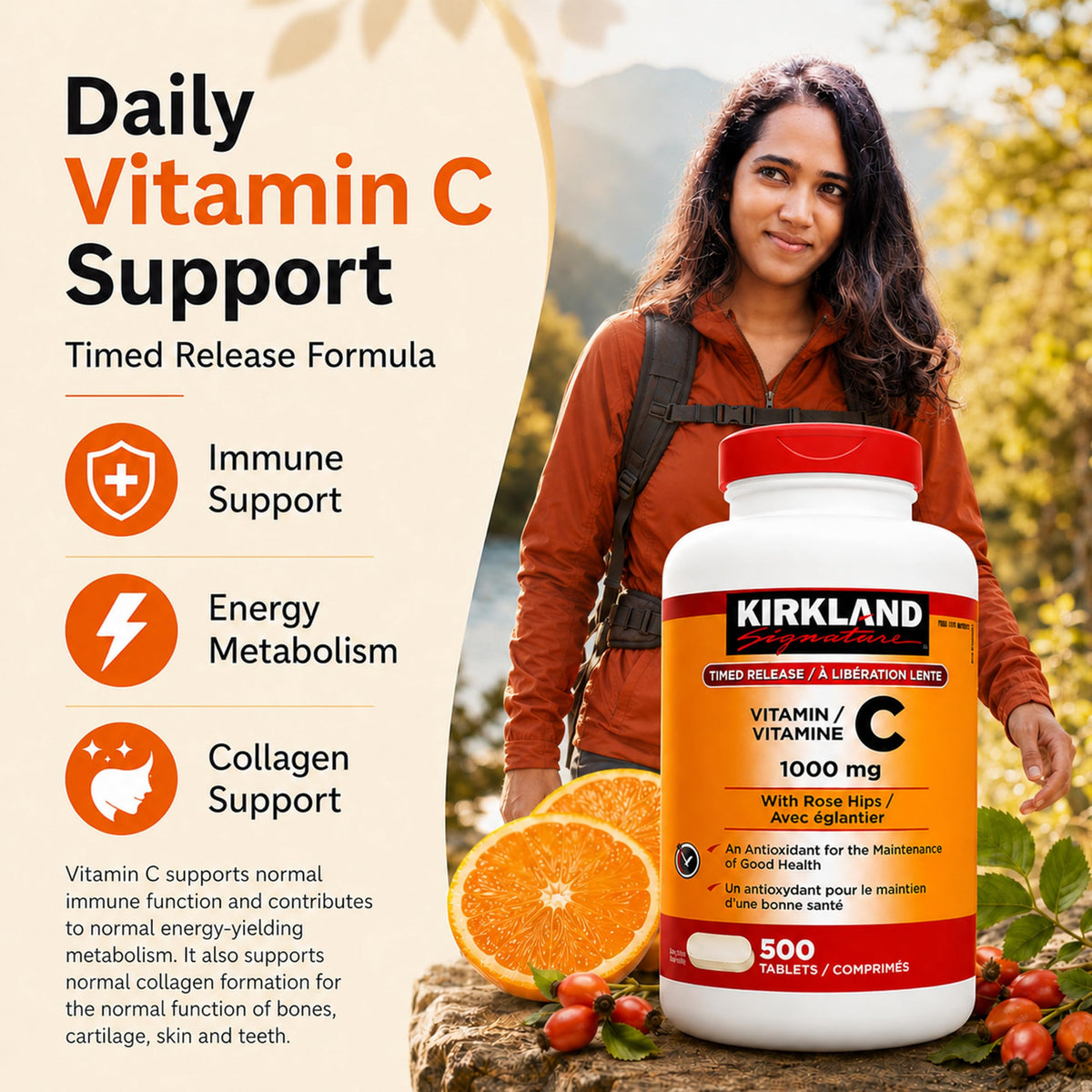 KIRKLAND Vitamine C 1000 mg étiquette du produit