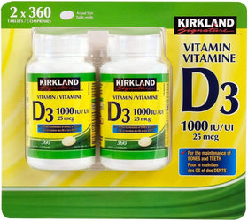 KIRKLAND Vitamine D3 1000UI 360 tablettes, étiquette de près