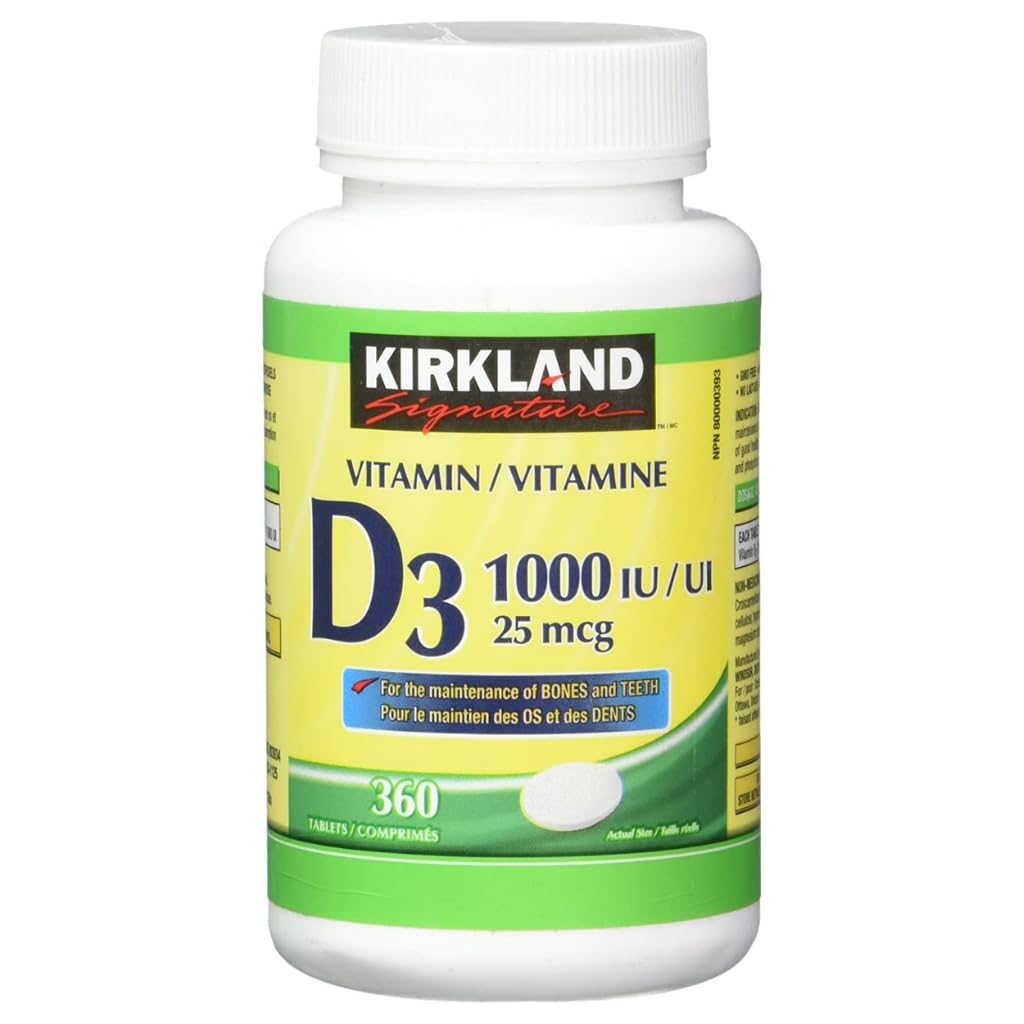 KIRKLAND Vitamine D3 1000UI 360 tablettes, présentation avec d'autres compléments