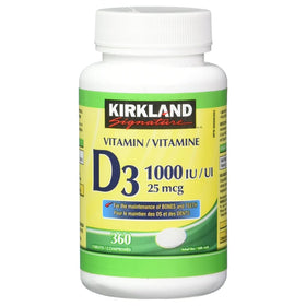 KIRKLAND Vitamine D3 1000UI 360 tablettes, présentation avec d'autres compléments