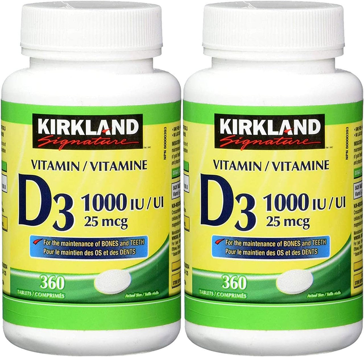KIRKLAND Vitamine D3 1000UI 360 tablettes, vue de dos