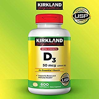 KIRKLAND Vitamine D3 50 mcg 600 gélules en emballage hygiénique