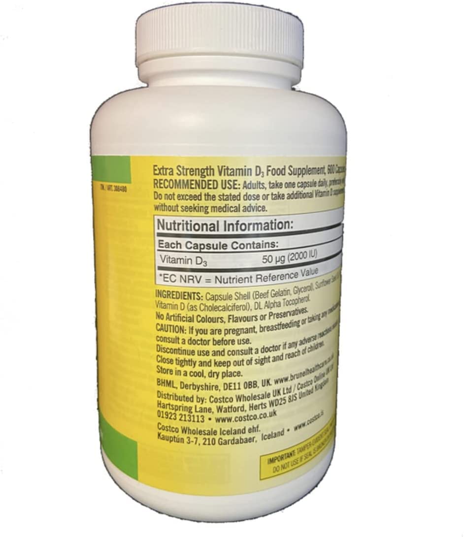 KIRKLAND Vitamine D3 600 gélules côté